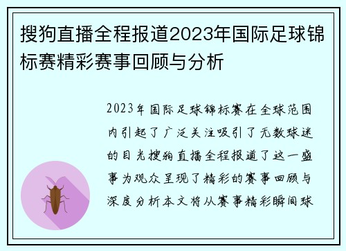 搜狗直播全程报道2023年国际足球锦标赛精彩赛事回顾与分析